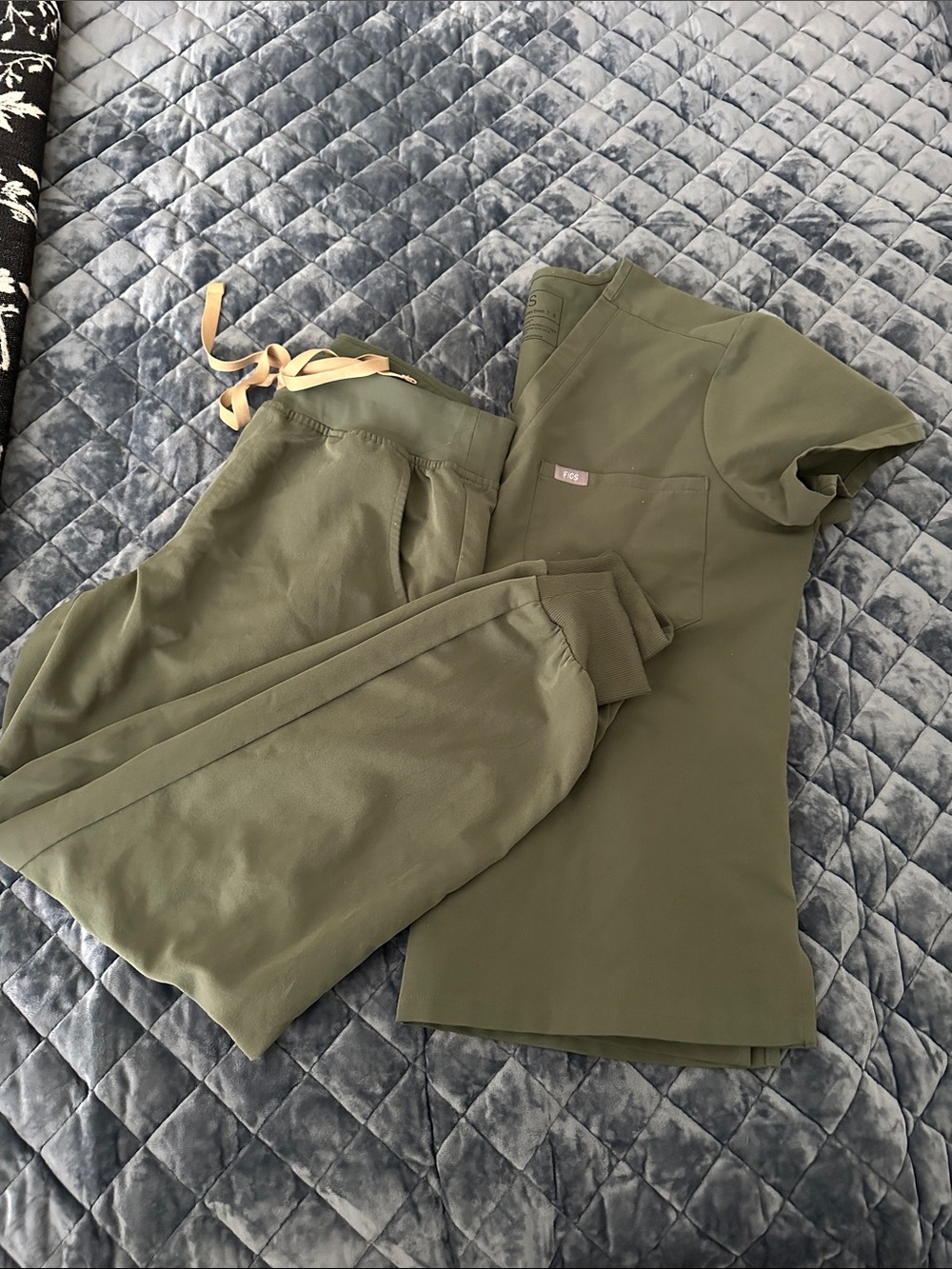Figs Olive Green Track Jogger Scrub Pants & Top Set